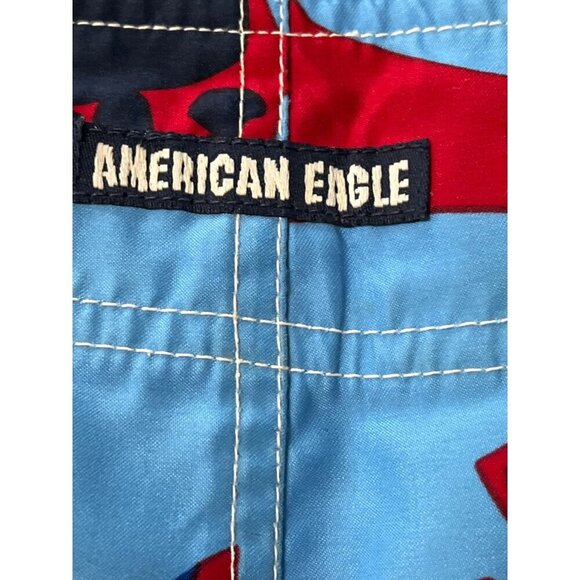 American Eagle Outfitters Mens Red & Blue Floral Swim Trunks Size 36 Polyester D - Picture 11 of 12